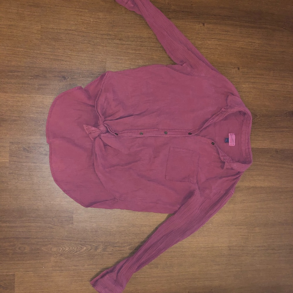 Maroon long sleeve button up with tie